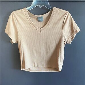 Olivia Rae Beige Ribbed V-Neck Crop Top